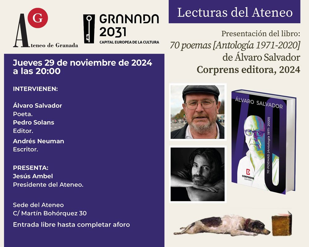 En este momento estás viendo Presentarán en Granada el libro “70 poemas”, de Álvaro Salvador
